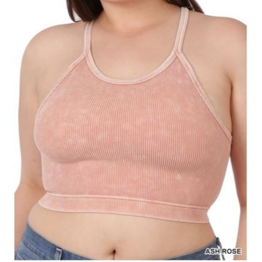 NWOT Zenana Ash Rose Ribbed Seamless Cropped Cami Bralette Sizes 2X/3X